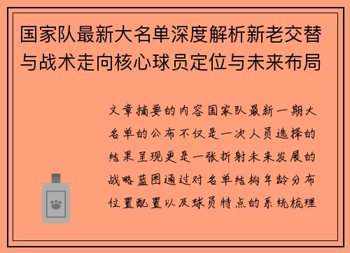 国家队最新大名单深度解析新老交替与战术走向核心球员定位与未来布局
